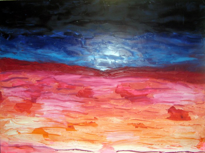Sky Dreams III (Misty Sunrise) 102cm x 76cm (40” x 30”)  Oil paints with plaster on stretched canvas