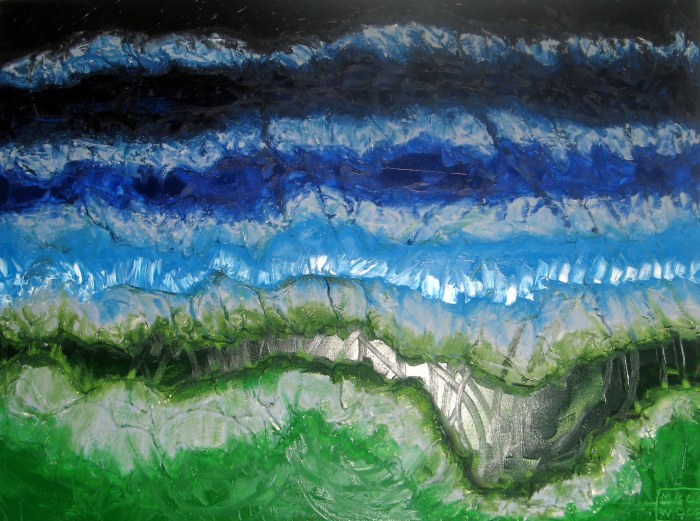 Sky Dreams II (The Cliffs)  102cm x 76cm (40” x 30”)  Oil paints with plaster on stretched canvas