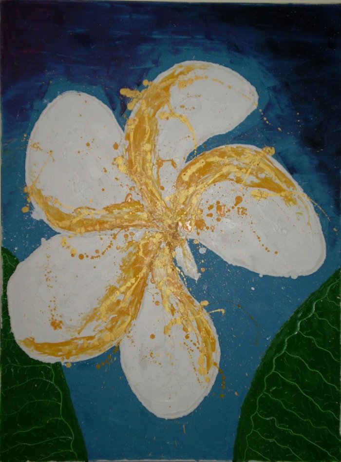 The Blooms I (Yellow Frangipani) 102cm x 76cm (40” x 30”)  Oil & acrylic paints on stretched canvas